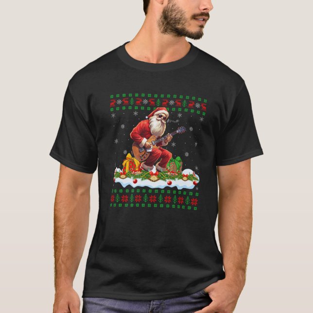 Guitarist Xmas Ugly Sweater Santa Playing Guitar C (Front)