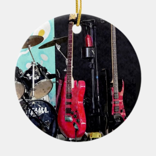 Guitars and Drums Ceramic Ornament (Front)