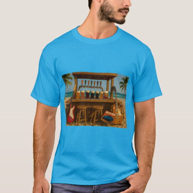Guitars and micro brews at the beach bar T-Shirt (Front)