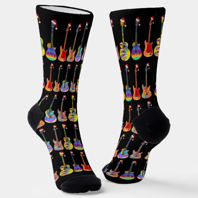 Guitars Colorful Christmas Socks (Angled)