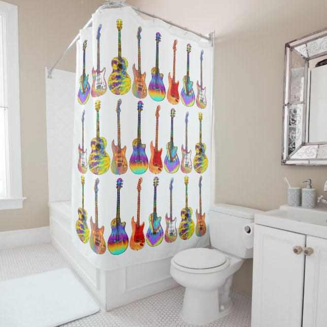 Guitars Colorful Pattern Shower Curtain (In Situ)