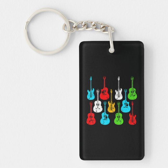 Guitars Electric Acoustic Guitarist Classic Keychain (Front)