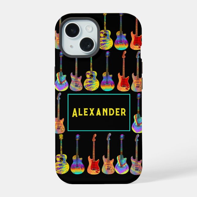 Guitars Funky Psychedelic Pop Art Pattern Add Name Iphone Case (Back)