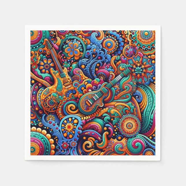 Guitars in mandala batik style napkins (Front)