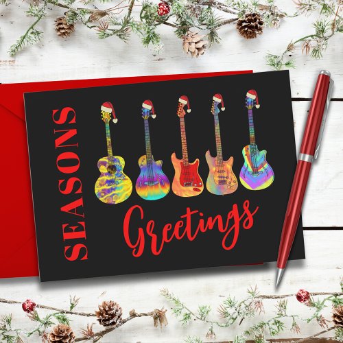 Guitars in Santa Hats Seasons Greetings Holiday Postcard