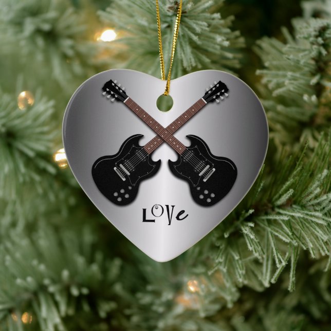 Guitars Love to Play Heart Shaped Ornament (Tree)
