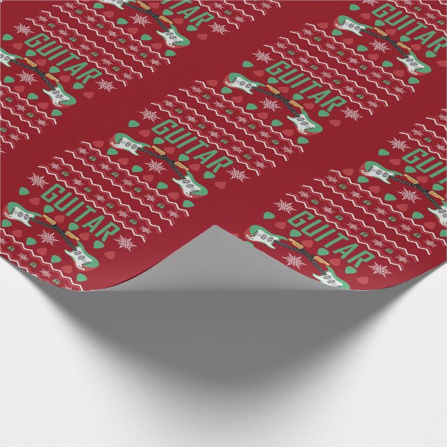 Guitars Music Ugly Christmas Sweater Wrapping Paper (Corner)