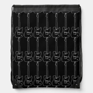 guitars pattern black and white drawstring bag
