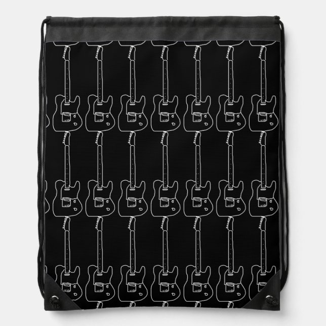 guitars pattern black and white drawstring bag (Front)