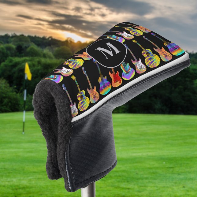 Guitars personalized  golf head cover (Guitar pattern monogram black golf head cover)
