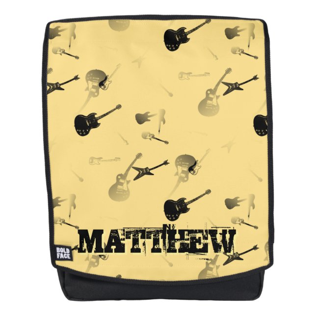 Guitars Rock Black White with Name Y Backpack (Front)
