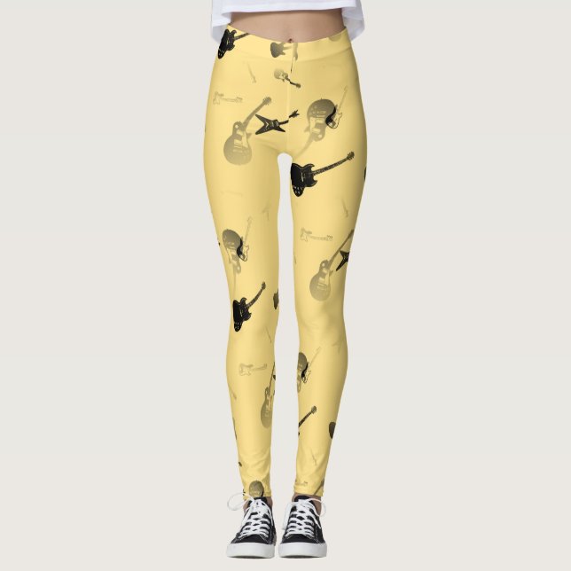 Guitars Rock light Yellow color Leggings (Front)