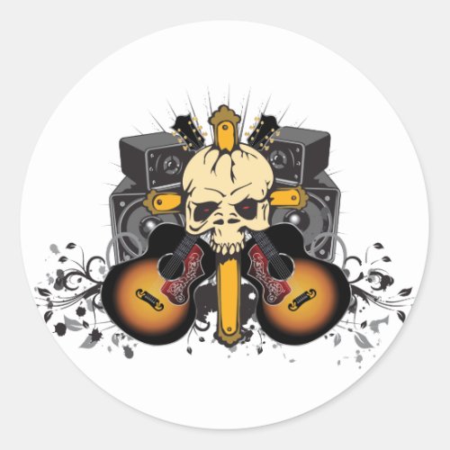 Guitars Speakers and Skull Classic Round Sticker