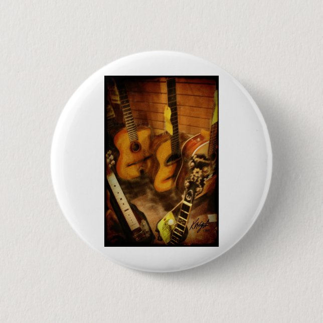 Guitars Watercolor Pinback Button (Front)