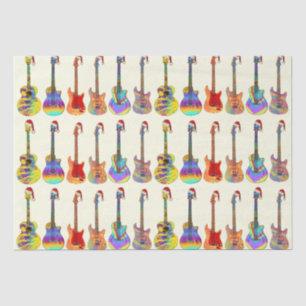 Guitars Wearing Santa Hats Colorful Pattern Tissue Paper