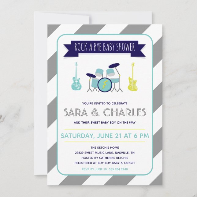 Guiter and Drums Rock a Bye Baby Shower Invitation (Front)