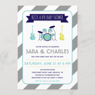 Guiter and Drums Rock a Bye Baby Shower Invitation