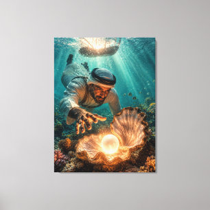 Gulf Arab Pearl Diver Reaching Glowing pearl Canvas Print