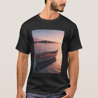 Gulf Boat Water Wave Shore Sky Hill T-Shirt