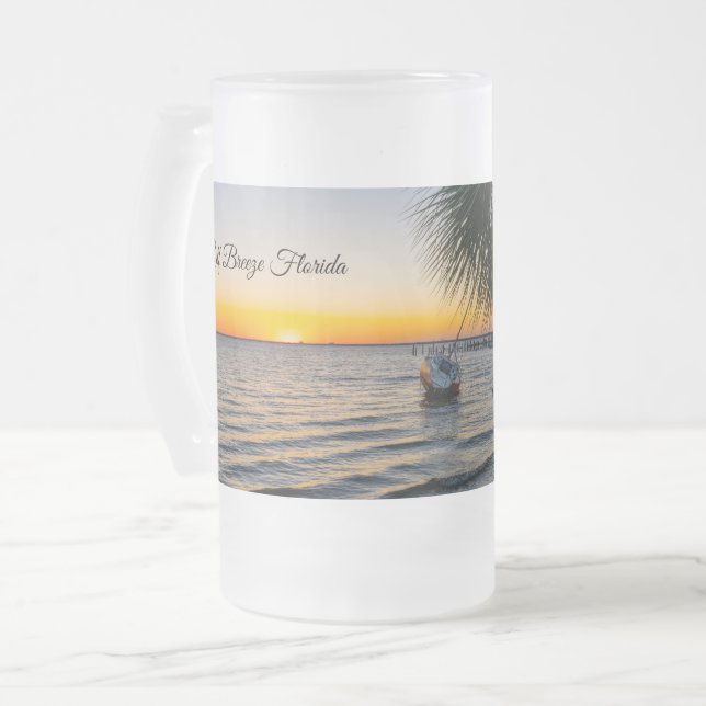 Gulf Breeze Florida Sunset Frosted Beer Mug (Front Left)