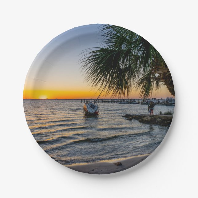 Gulf Breeze Florida Sunset Paper Plates (Front)