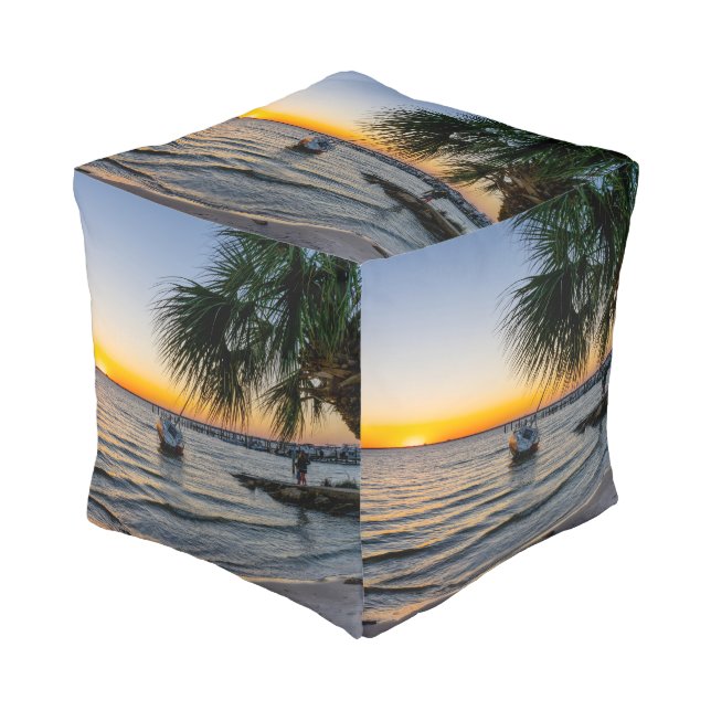 Gulf Breeze Florida Sunset Pouf (Angled Front)