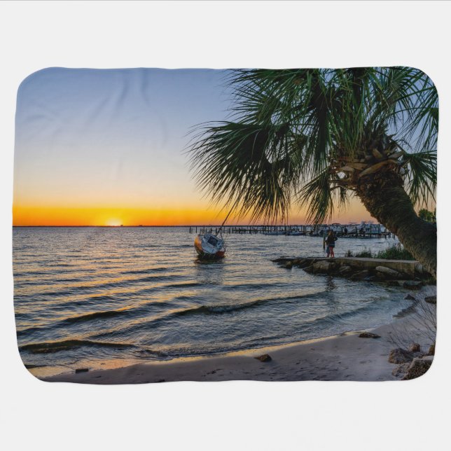 Gulf Breeze Florida Sunset Receiving Blanket (Horizontal)
