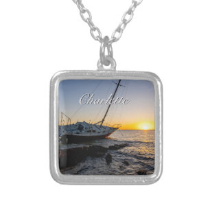 Gulf Breeze Sailboat And Jetty Sunset Necklace