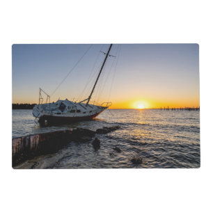 Gulf Breeze Sailboat And Jetty Sunset Placemats