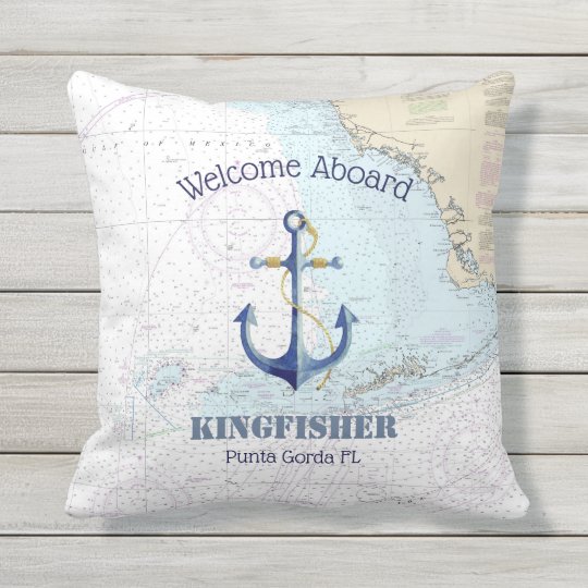 Gulf Coast Fl Boat Name Anchor Welcome Aboard Outdoor Pillow