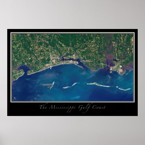 Gulf Coast of Mississippi From Space Satellite Map Poster