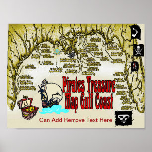 Gulf Coast Pirates Treasure Map Poster
