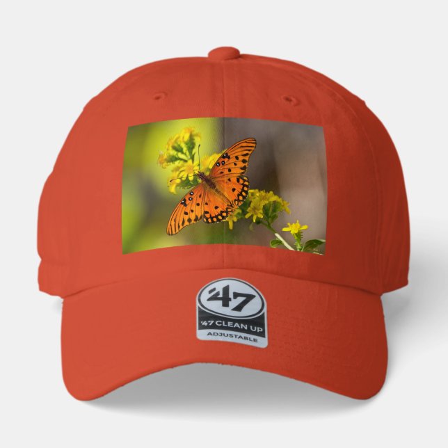 Gulf Fritillary aka Passion Butterfly on Goldenrod 47 Brand Hat (Front)