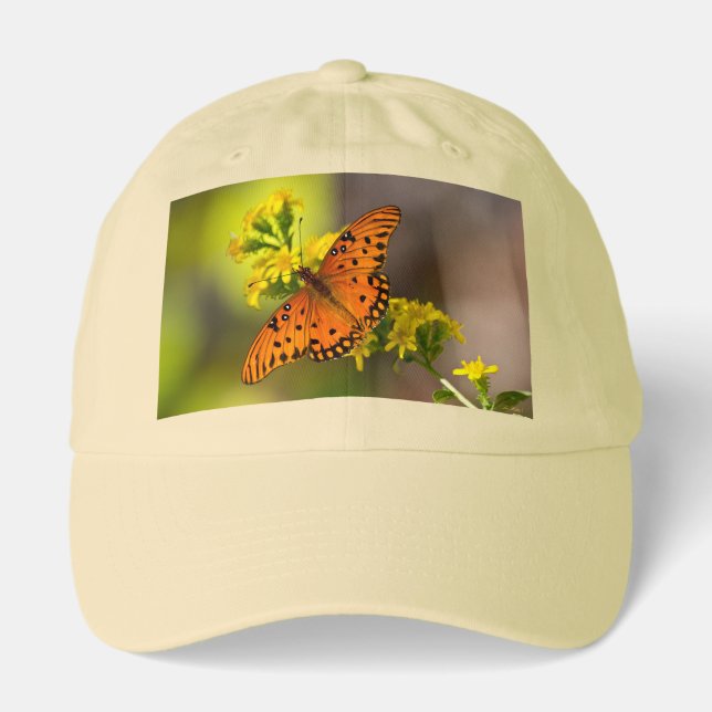 Gulf Fritillary aka Passion Butterfly on Goldenrod Hat (Front)