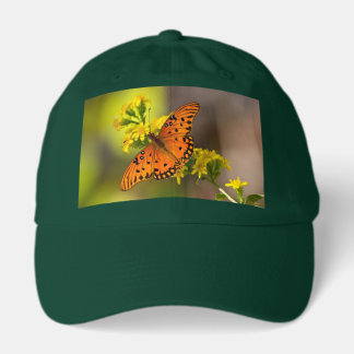 Gulf Fritillary aka Passion Butterfly on Goldenrod Hat