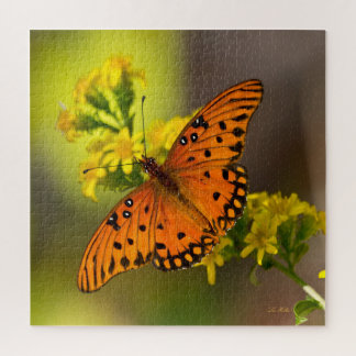 Gulf Fritillary aka Passion Butterfly on Goldenrod Jigsaw Puzzle