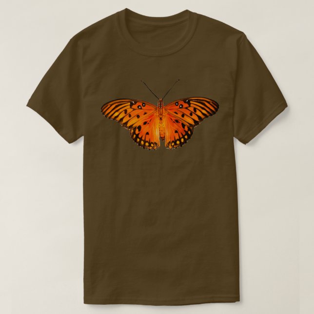 Gulf fritillary butterfly on orange background T-Shirt (Design Front)