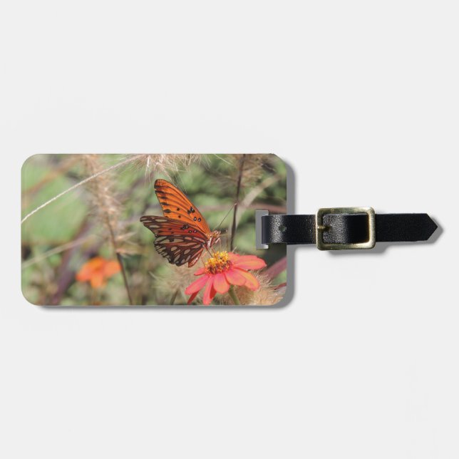 Gulf Fritillary on Zinnia Luggage Tag (Front Horizontal)