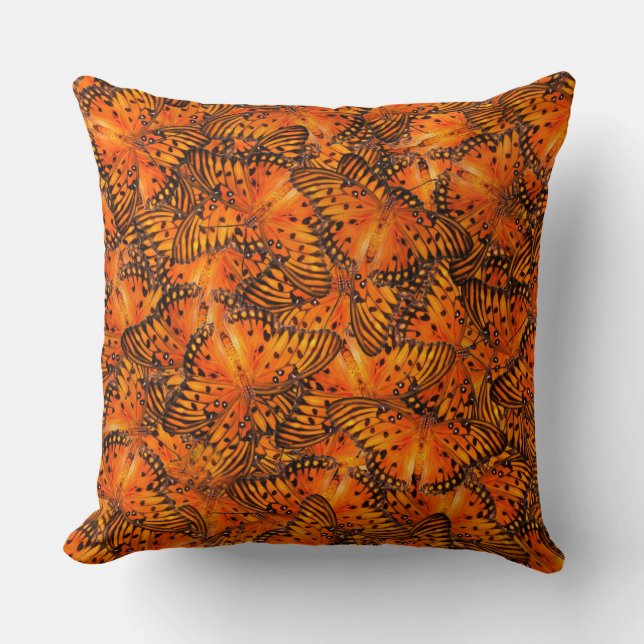 Gulf fritillary or Passion butterflies orange Throw Pillow (Front)