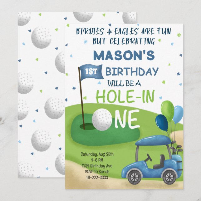 Gulf Hole in One 1st Birthday Invitation (Front/Back)