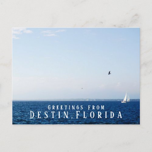Gulf Ocean and Sailboat Greetings Destin Florida  Postcard