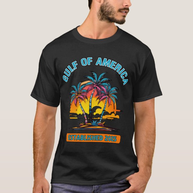 Gulf of America Established 2025 Tropical Sunset T-Shirt (Front)