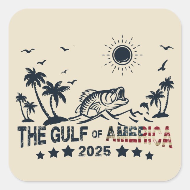 Gulf of America fishing  patriotic American flag Square Sticker (Front)