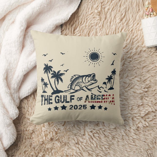 Gulf of America fishing patriotic American flag Throw Pillow (Blanket)