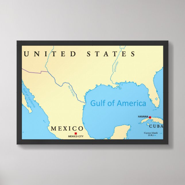 Gulf of America Map Framed Art (Framed Front)