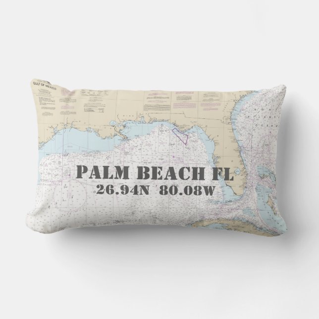 Gulf of Mexico Authentic Nautical Chart Lumbar Pillow (Front)