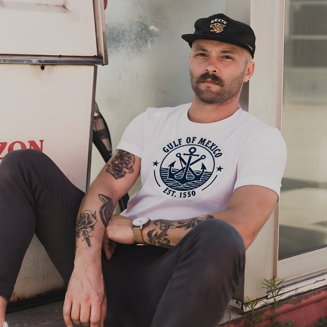 Gulf of Mexico Classic Nautical Badge Est. 1550 T-Shirt (Gulf of Mexico Est. 1550  Nautical Badge white t-shirt. )