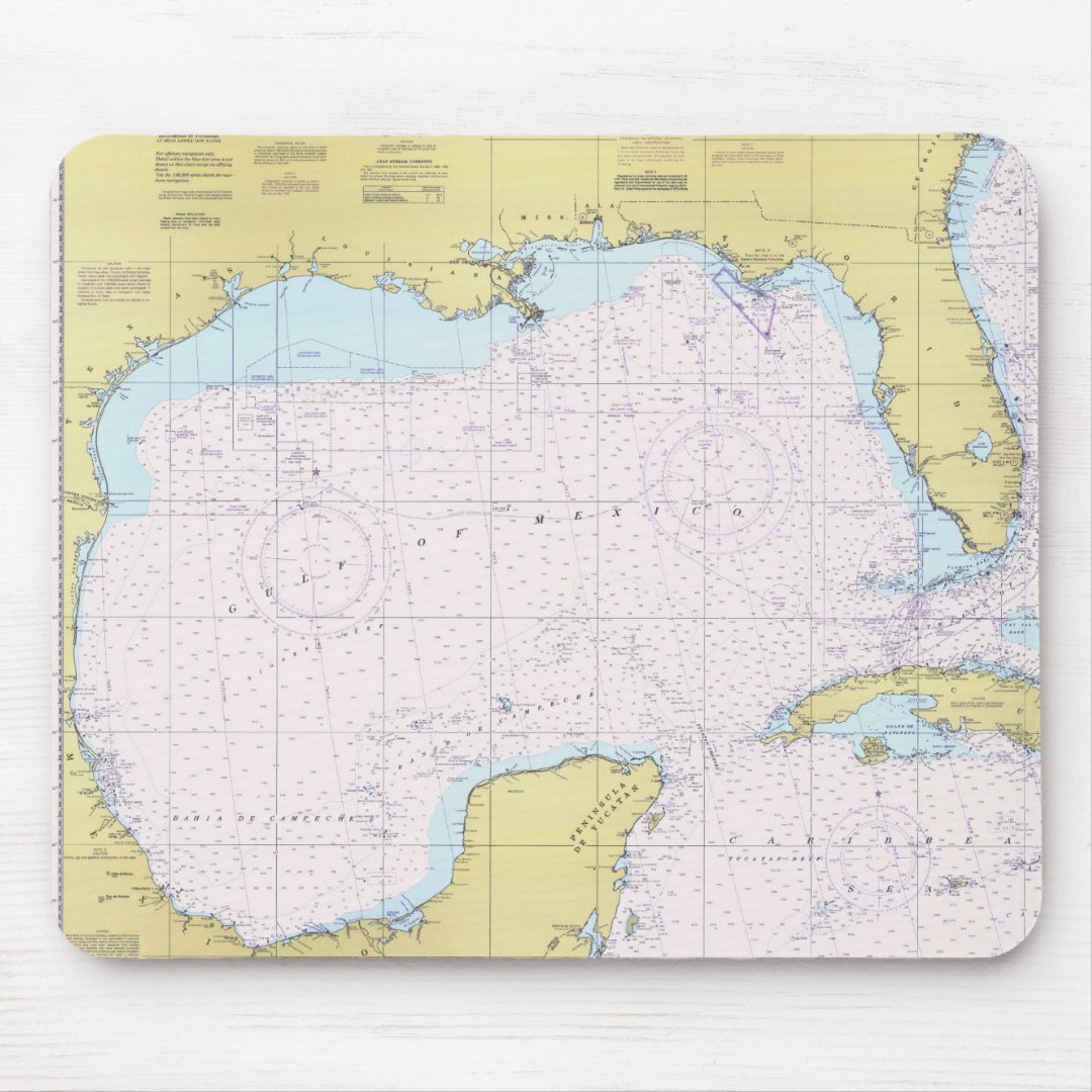 Gulf of Mexico Nautical chart Mouse pad Zazzle