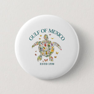 Gulf Of Mexico Not Usa America Floral Turtle Usa M Button