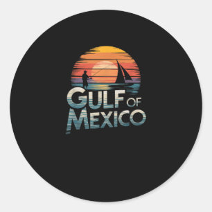 Gulf Of Mexico Retro Sunset Fishing &amp; Boating  Classic Round Sticker
